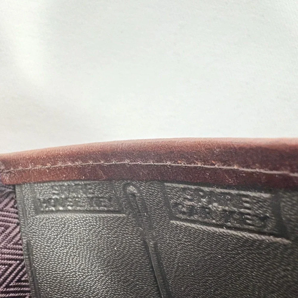 Amity Trifold Wallet Brown Cowhide Leather Striped Patina Herringbone Lining VTG